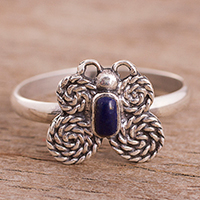 Lapis lazuli cocktail ring, 'Highland Butterfly' - Lapis Lazuli Butterfly Cocktail Ring from Peru