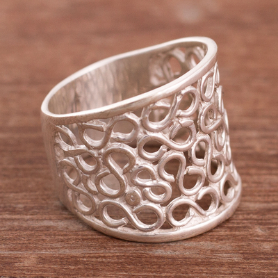 Sterling silver band ring, 'Vintage Infinity' - Infinity Pattern Sterling Silver Band Ring from Peru