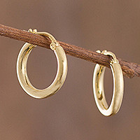 Gold plated sterling silver hoop earrings, 'Classic Sheen'