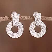 Sterling silver dangle earrings, 'Textured Discs'