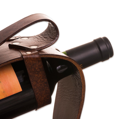 Portador de vino de cuero - Portador de vino de cuero con motivo de cruz de Perú