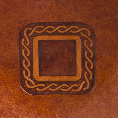 Leather catchall, 'Square Lasso' - Square Pattern Leather Catchall from Peru