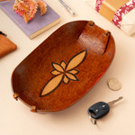 Leather catchall, 'Gothic Flower' - Handcrafted Leather Catchall from Peru