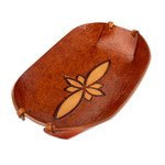 Leather catchall, 'Gothic Flower' - Handcrafted Leather Catchall from Peru