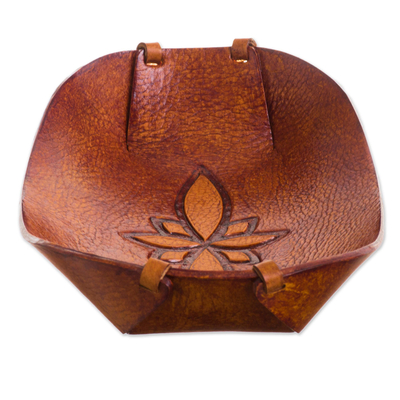 Leather catchall, 'Gothic Flower' - Handcrafted Leather Catchall from Peru