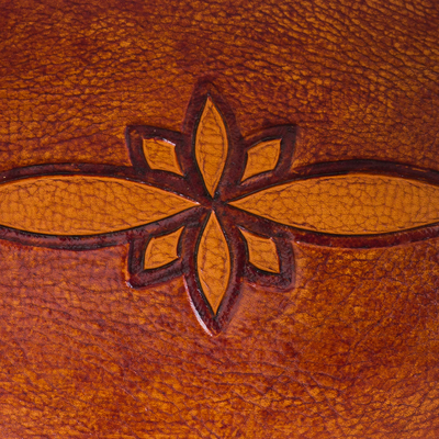 Leather catchall, 'Gothic Flower' - Handcrafted Leather Catchall from Peru