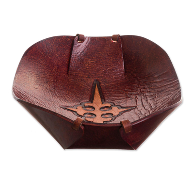 Leather catchall, 'Gothic Elegance' - Cross Pattern Leather Catchall from Peru