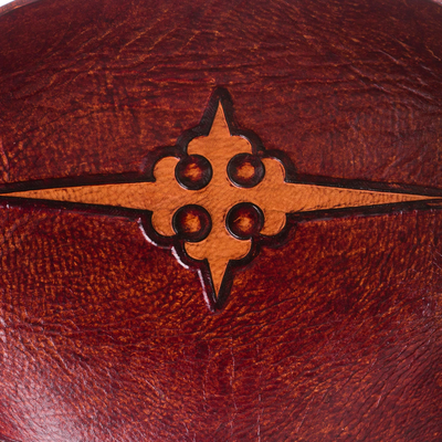 Leather catchall, 'Gothic Elegance' - Cross Pattern Leather Catchall from Peru