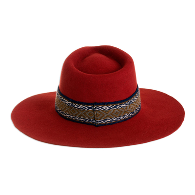 Alpaca and wool blend felt hat, 'Munay in Crimson' - Peruvian Alpaca and Wool Blend Felt Hat in Crimson