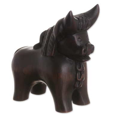 Mahogany wood figurine, 'Cultural Bull' - Hand-Carved Mahogany Wood Pucara Bull Figurine from Peru