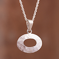 Sterling silver pendant necklace, 'Modern Splendor' - Modern Oval Sterling Silver Pendant Necklace from Peru
