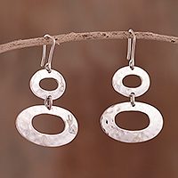 Sterling silver dangle earrings, 'Brilliant Modernity' - Oval-Shaped Sterling Silver Dangle Earrings from Peru