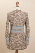 100% baby alpaca cardigan, 'Romance in Tan' - Nature-Themed 100% Baby Alpaca Cardigan in Tan from Peru