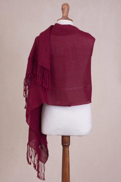 100% alpaca shawl, 'Claret Enchantment' - Knit 100% Alpaca Shawl in Claret from Peru