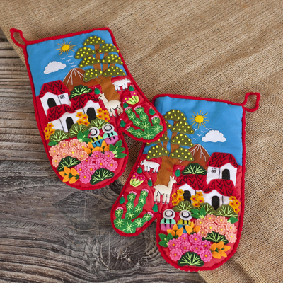 Cotton blend decorative oven mitts, Andean Nature (pair)