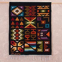 Tapiz de lana, 'Mundos Incas' - Tapiz Geométrico de Lana del Perú