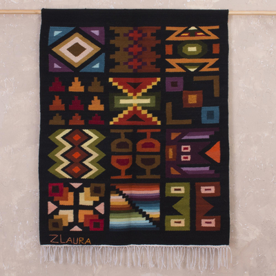 Wool tapestry, 'Inca Worlds' - Geometric Wool Tapestry from Peru