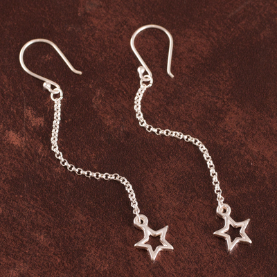 Sterling silver dangle earrings, 'Star Space' - Sterling Silver Star Dangle Earrings from Bali