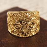 Gold plated sterling silver filigree band ring, 'Colonial Swirl' - Gold Plated Sterling Silver Filigree Band Ring from Peru