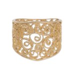 Gold plated sterling silver filigree band ring, 'Colonial Swirl' - Gold Plated Sterling Silver Filigree Band Ring from Peru
