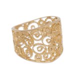 Gold plated sterling silver filigree band ring, 'Colonial Swirl' - Gold Plated Sterling Silver Filigree Band Ring from Peru