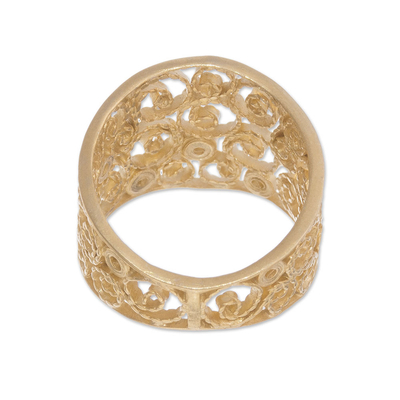 Gold plated sterling silver filigree band ring, 'Colonial Swirl' - Gold Plated Sterling Silver Filigree Band Ring from Peru
