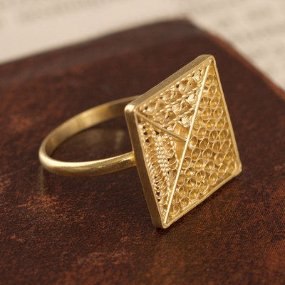 Gold plated sterling silver filigree cocktail ring, 'Colonial Square' - Gold Plated Sterling Silver Filigree Cocktail Ring from Peru