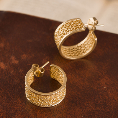 Gold plated sterling silver filigree half-hoop earrings, 'Colonial Sophistication' - Gold Plated Sterling Silver Filigree Half-Hoop Earrings