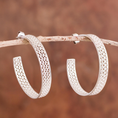 Sterling silver filigree half-hoop earrings, Colonial Intricacy