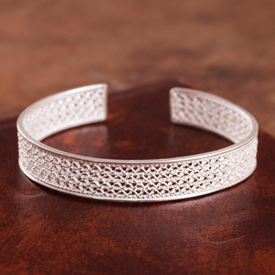 Sterling silver filigree cuff bracelet, 'Colonial Shine' - Sterling Silver Filigree Cuff Bracelet from Peru