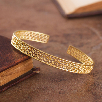 Gold plated sterling silver filigree cuff bracelet, 'Colonial Shine' - Gold Plated Sterling Silver Filigree Cuff Bracelet from Peru