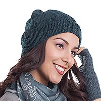 100% alpaca knit hat, 'Andean Comfort in Teal' - Hand-Knit 100% Alpaca Hat in Teal from Peru