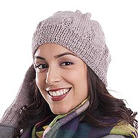 100% alpaca knit hat, 'Andean Comfort in Mauve' - Hand-Knit 100% Alpaca Hat in Mauve from Peru