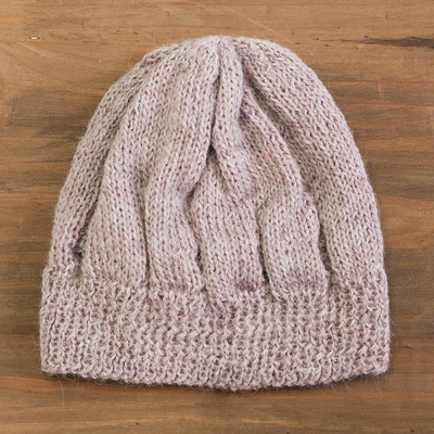 100% alpaca knit hat, Andean Comfort in Mauve