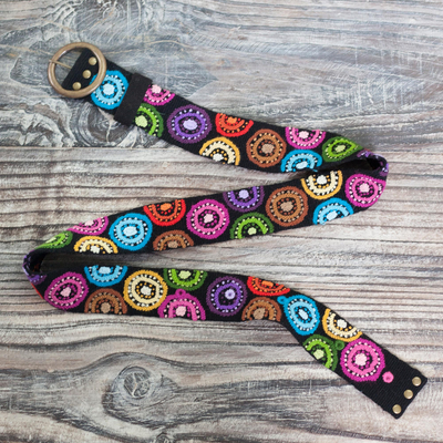 Wool belt, 'Andean Multicolor' - Multicolored Embroidered Wool Belt from Peru