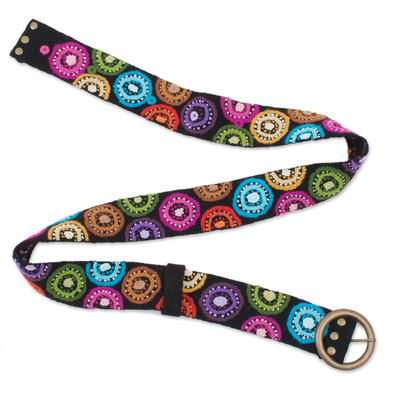 Cinturón de lana, 'Andean Multicolor' - Cinturón de lana bordado multicolor de Perú