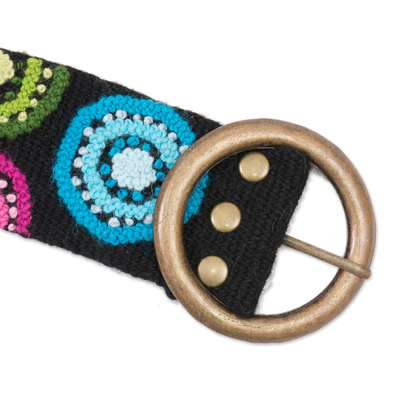 Cinturón de lana, 'Andean Multicolor' - Cinturón de lana bordado multicolor de Perú