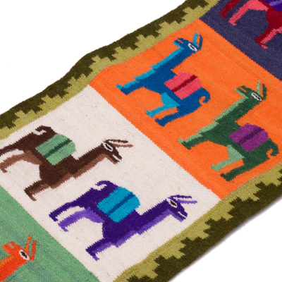 Wool table runner, 'Llamas of the Andes' - Llama Motif Handwoven Wool Table Runner from Peru