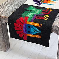 Wool table runner, 'Zoomorphs' - Cultural Handwoven Wool Table Runner from Peru