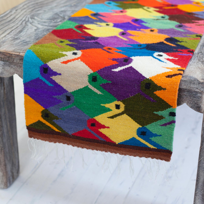 Wool table runner, 'Sweet Natural Enchantment' - Bird-Themed Handwoven Wool Table Runner from Peru