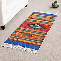 Wool area rug, 'Geometric Inspiration' (2x5) - Colorful Geometric Wool Area Rug from Peru (2x5)