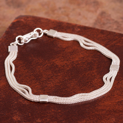 Sterling silver chain bracelet, 'Silver Royalty' - Sterling Silver Foxtail Chain Bracelet from Peru