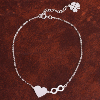 Sterling silver anklet, 'Love Infinite' - Sterling Silver Heart Pendant Anklet from Peru
