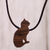 Wood pendant necklace, 'Sweet Cat' - Handcrafted Wood Cat Pendant Necklace from Peru thumbail