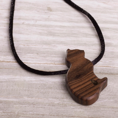 Collar con colgante de madera - Collar con colgante de gato de madera hecho a mano de Perú