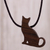 Wood pendant necklace, 'Watchful Cat' - Handmade Wood Cat Pendant Necklace from Peru thumbail