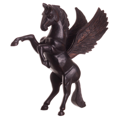 Cedar wood sculpture, 'Magic Pegasus' - Hand-Carved Cedar Wood Pegasus Sculpture from Peru