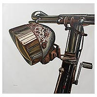 „Vintage Bicycle“ (2019) – Signiertes Gemälde eines Fahrradgriffs aus Peru (2019)