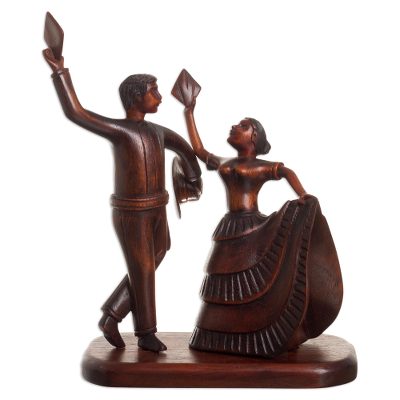 Cedar wood sculpture, 'Marinera Pair' - Hand-Carved Cedar Wood Marinera Sculpture from Peru