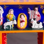 Wood wall mirror, 'Ayacucho Birth' - Retablo-Style Nativity Wood Wall Mirror from Peru